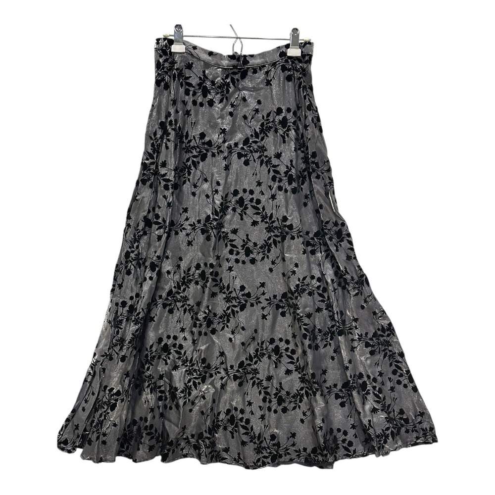 Vtg Ronni Nicole Metallic Silver Floral Flocked Maxi Skirt Size 12 Made In USA - Picture 1 of 7